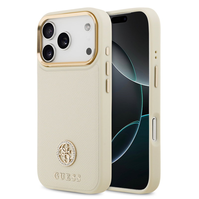 Apple iPhone 17 Pro Case Guess Original Licensed M-Safe Charging Feature Grained Text and Stone 4G Logo Cover - 4