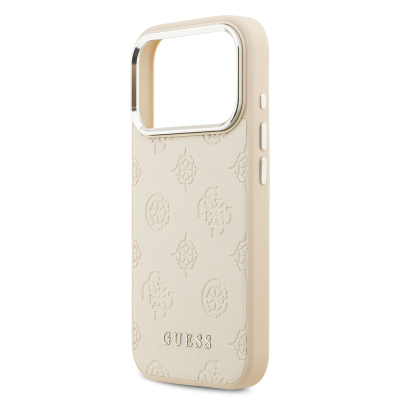 Apple iPhone 17 Pro Case Guess Original Licensed M-Safe Charging Feature Hot Printed Classic Text Logo PU Leather Peony Cover - 9