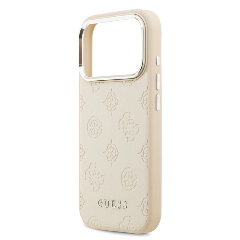 Apple iPhone 17 Pro Case Guess Original Licensed M-Safe Charging Feature Hot Printed Classic Text Logo PU Leather Peony Cover - 9