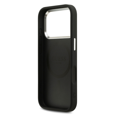 Apple iPhone 17 Pro Case Guess Original Licensed M-Safe Charging Feature Hot Printed Classic Text Logo PU Leather Peony Cover - 22