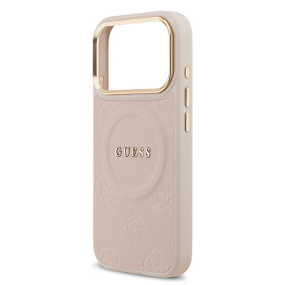 Apple iPhone 17 Pro Case Guess Original Licensed M-safe Charging Feature Hot Printed Text Logo PU Leather Peony Cover - 10