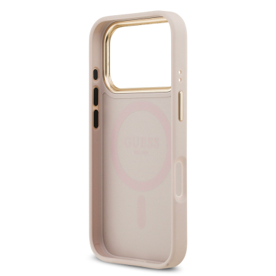 Apple iPhone 17 Pro Case Guess Original Licensed M-safe Charging Feature Hot Printed Text Logo PU Leather Peony Cover - 11