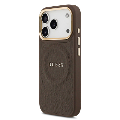 Apple iPhone 17 Pro Case Guess Original Licensed M-safe Charging Feature Hot Printed Text Logo PU Leather Peony Cover - 12