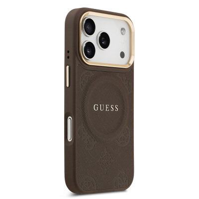 Apple iPhone 17 Pro Case Guess Original Licensed M-safe Charging Feature Hot Printed Text Logo PU Leather Peony Cover - 14