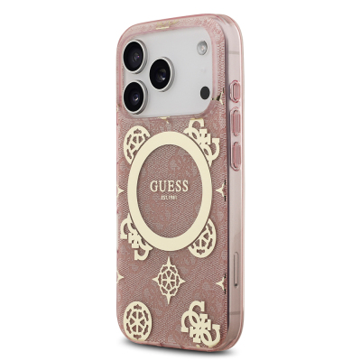 Apple iPhone 17 Pro Case Guess Original Licensed M-Safe Charging Feature IML Peony and 4G Patterned Classic Logo Cover - 17