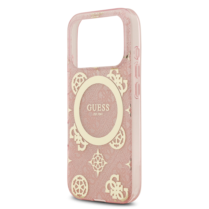 Apple iPhone 17 Pro Case Guess Original Licensed M-Safe Charging Feature IML Peony and 4G Patterned Classic Logo Cover - 21