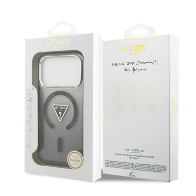 Apple iPhone 17 Pro Case Guess Original Licensed M-Safe Charging Feature IML Printed Triangle Logo Metal Camera Frame Cover - 16