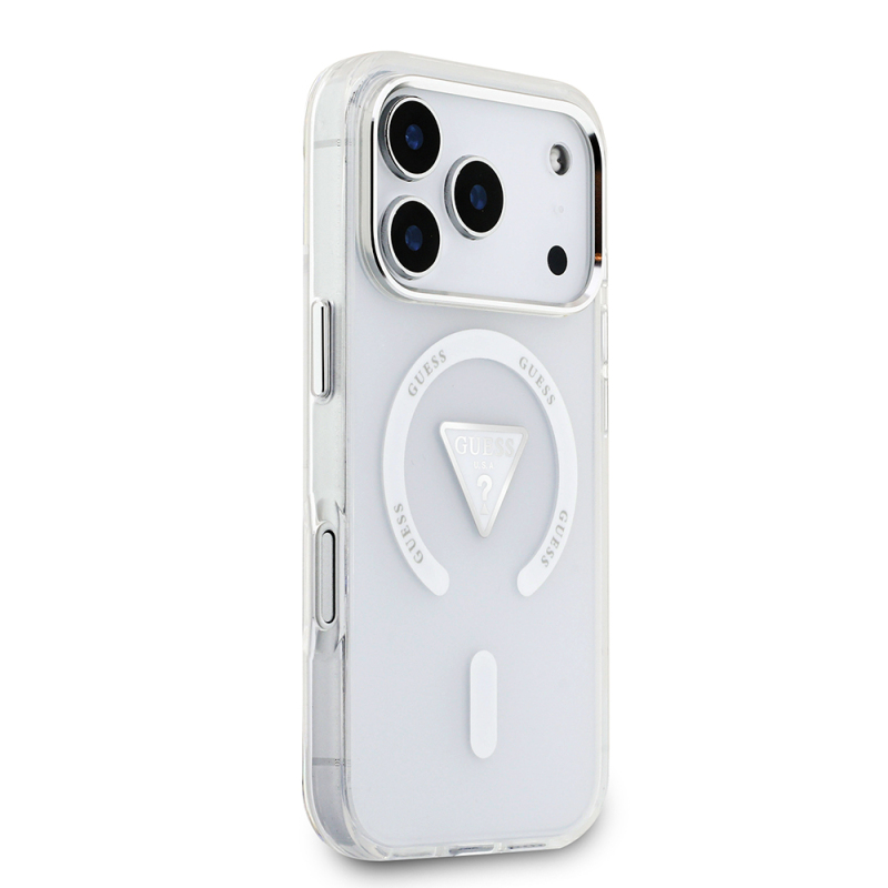 Apple iPhone 17 Pro Case Guess Original Licensed M-Safe Charging Feature IML Printed Triangle Logo Metal Camera Frame Cover - 12