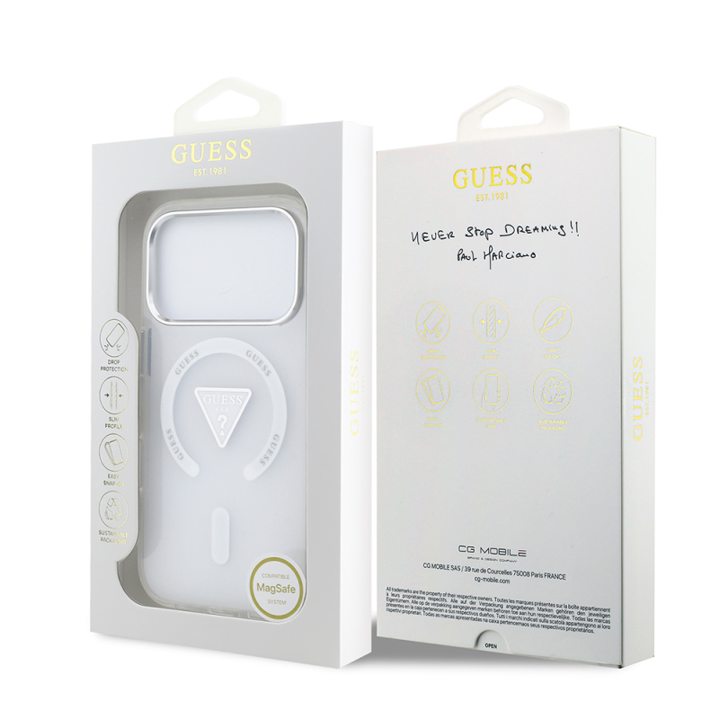 Apple iPhone 17 Pro Case Guess Original Licensed M-Safe Charging Feature IML Printed Triangle Logo Metal Camera Frame Cover - 17