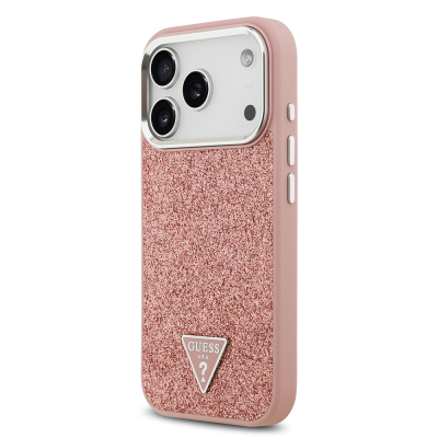 Apple iPhone 17 Pro Case Guess Original Licensed M-Safe Charging Feature Metal Camera Frame Triangle Logo Glitter Cover - 6