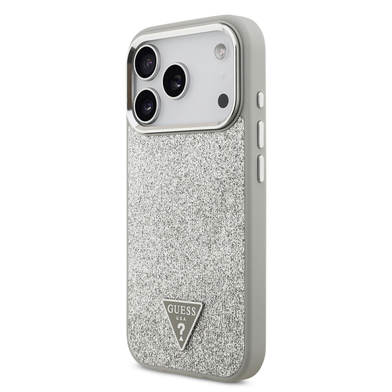 Apple iPhone 17 Pro Case Guess Original Licensed M-Safe Charging Feature Metal Camera Frame Triangle Logo Glitter Cover - 12
