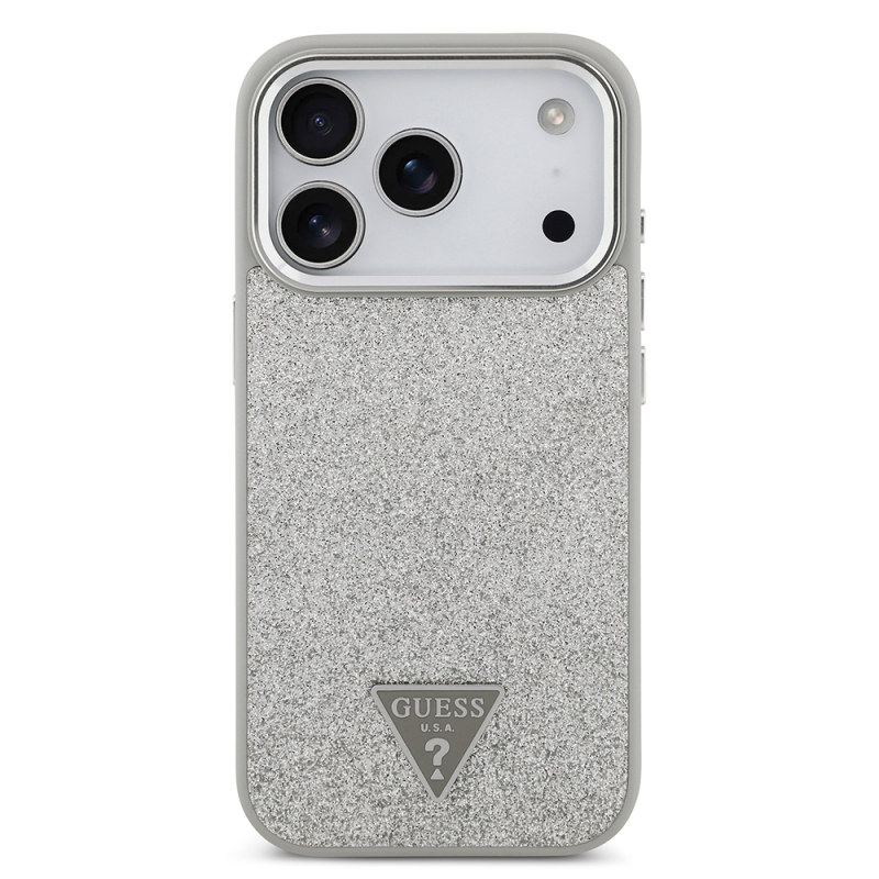 Apple iPhone 17 Pro Case Guess Original Licensed M-Safe Charging Feature Metal Camera Frame Triangle Logo Glitter Cover - 13