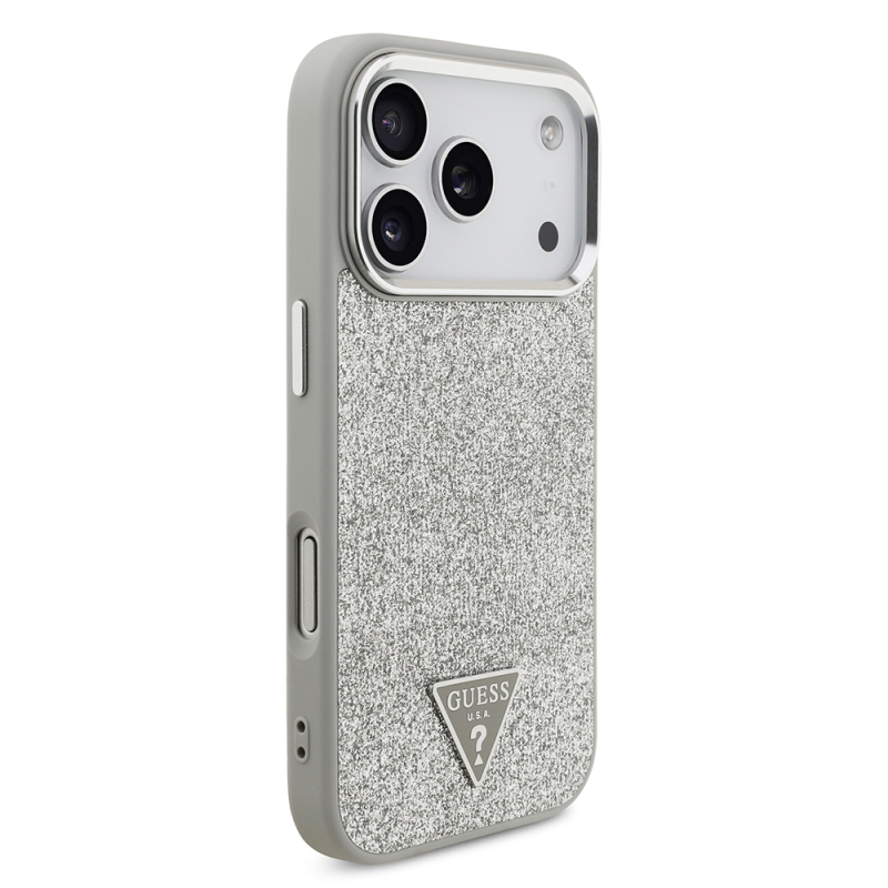 Apple iPhone 17 Pro Case Guess Original Licensed M-Safe Charging Feature Metal Camera Frame Triangle Logo Glitter Cover - 14