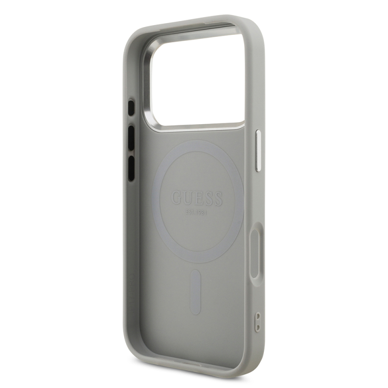 Apple iPhone 17 Pro Case Guess Original Licensed M-Safe Charging Feature Metal Camera Frame Triangle Logo Glitter Cover - 17