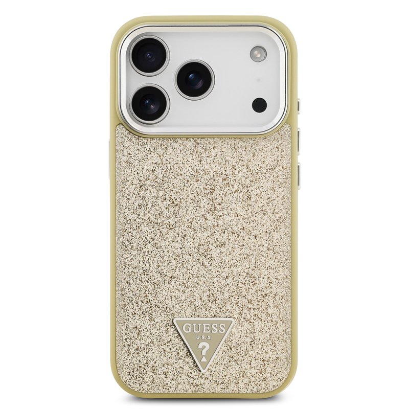 Apple iPhone 17 Pro Case Guess Original Licensed M-Safe Charging Feature Metal Camera Frame Triangle Logo Glitter Cover - 19