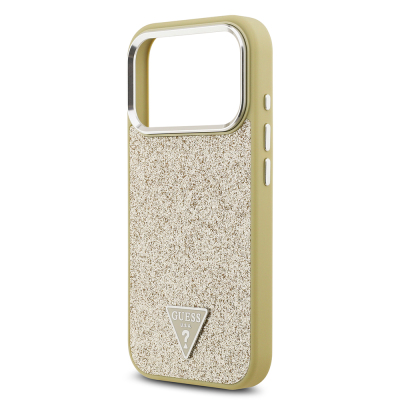 Apple iPhone 17 Pro Case Guess Original Licensed M-Safe Charging Feature Metal Camera Frame Triangle Logo Glitter Cover - 22