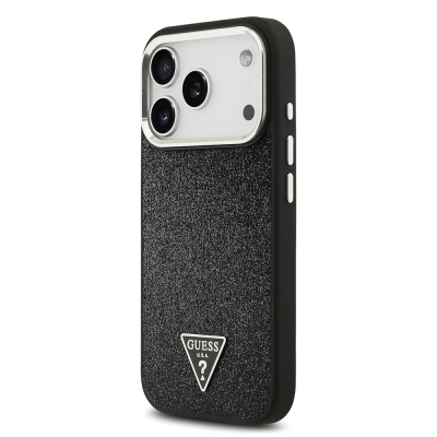 Apple iPhone 17 Pro Case Guess Original Licensed M-Safe Charging Feature Metal Camera Frame Triangle Logo Glitter Cover - 24