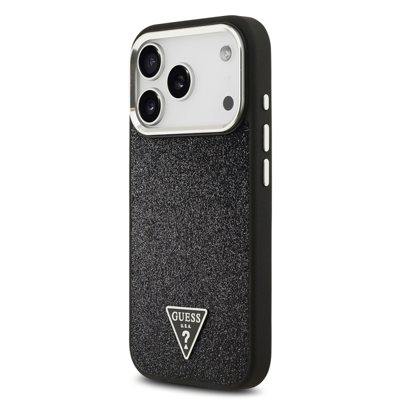 Apple iPhone 17 Pro Case Guess Original Licensed M-Safe Charging Feature Metal Camera Frame Triangle Logo Glitter Cover - 24