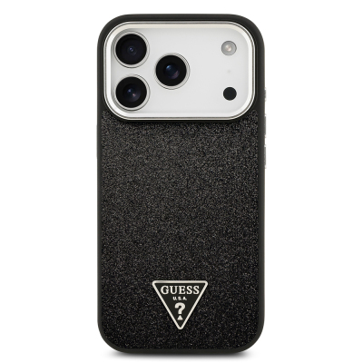 Apple iPhone 17 Pro Case Guess Original Licensed M-Safe Charging Feature Metal Camera Frame Triangle Logo Glitter Cover - 25