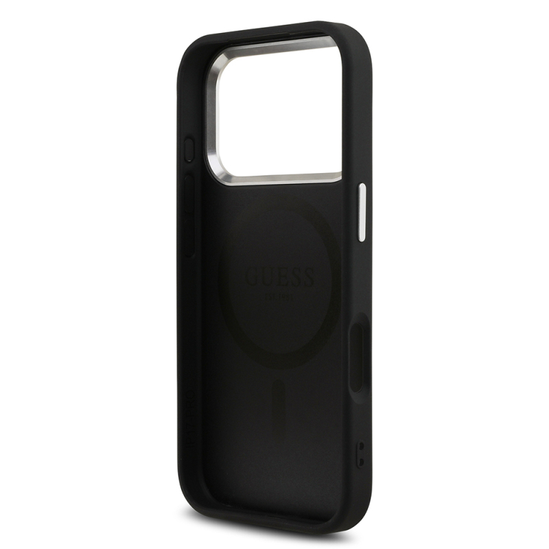 Apple iPhone 17 Pro Case Guess Original Licensed M-Safe Charging Feature Metal Camera Frame Triangle Logo Glitter Cover - 29