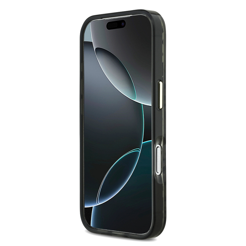 Apple iPhone 17 Pro Case Guess Original Licensed M-Safe Charging Feature Triangle Logo Glitter Leopard Pattern Cover - 7