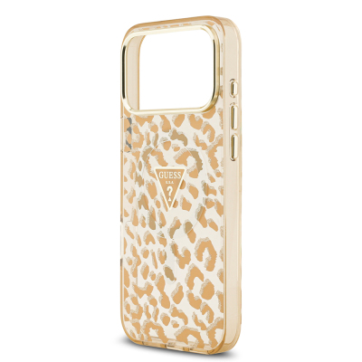 Apple iPhone 17 Pro Case Guess Original Licensed M-Safe Charging Feature Triangle Logo Glitter Leopard Pattern Cover - 14