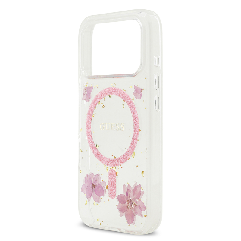 Apple iPhone 17 Pro Case Guess Original Licensed M-safe Charging Transparent Resin Flowers Cover - 8