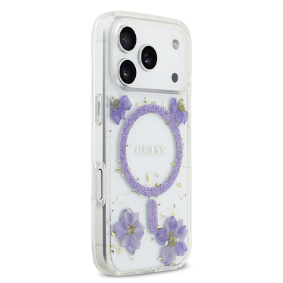 Apple iPhone 17 Pro Case Guess Original Licensed M-safe Charging Transparent Resin Flowers Cover - 12