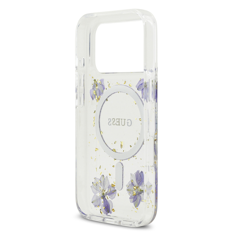 Apple iPhone 17 Pro Case Guess Original Licensed M-safe Charging Transparent Resin Flowers Cover - 15