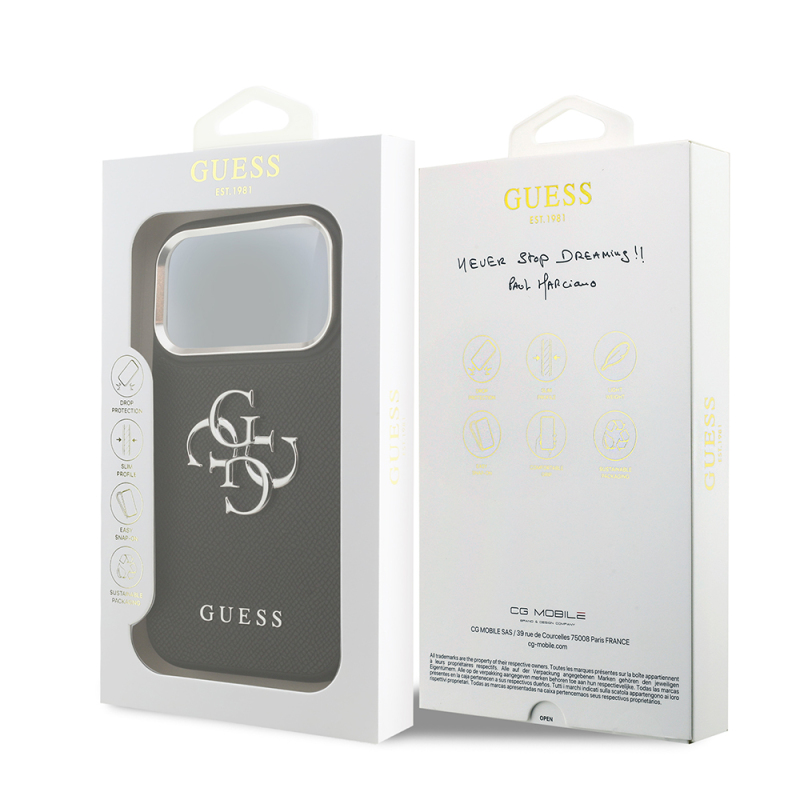 Apple iPhone 17 Pro Case Guess Original Licensed PU Leather 4G Large Metal Logo Design Cover - 9
