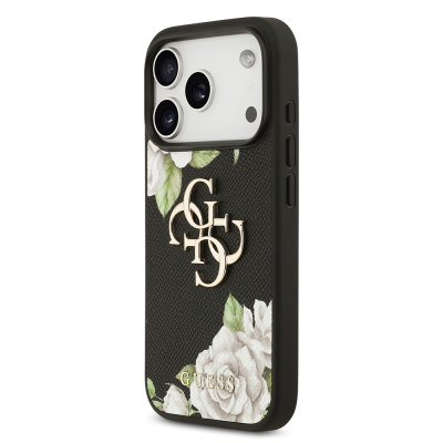 Apple iPhone 17 Pro Case Guess Original Licensed Rose Printed Large Metal Logo Design Cover - 3