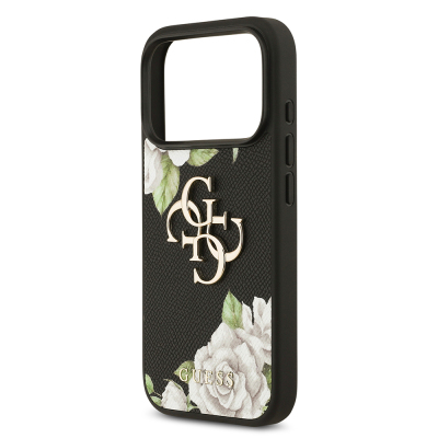 Apple iPhone 17 Pro Case Guess Original Licensed Rose Printed Large Metal Logo Design Cover - 7