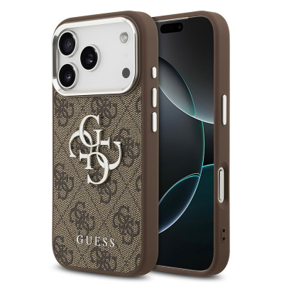 Apple iPhone 17 Pro Case Guess Original Licensed Silver Metal Camera Frame 4G Patterned Metal Large 4G and Text Logo Cover - 1