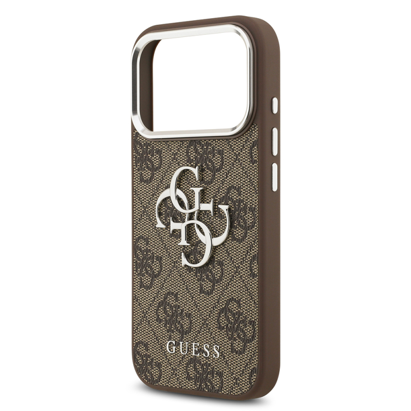 Apple iPhone 17 Pro Case Guess Original Licensed Silver Metal Camera Frame 4G Patterned Metal Large 4G and Text Logo Cover - 8