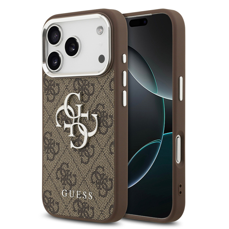 Apple iPhone 17 Pro Case Guess Original Licensed Silver Metal Camera Frame 4G Patterned Metal Large 4G and Text Logo Cover - 2