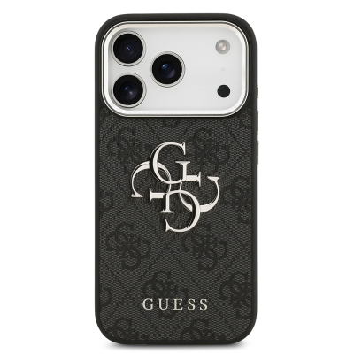 Apple iPhone 17 Pro Case Guess Original Licensed Silver Metal Camera Frame 4G Patterned Metal Large 4G and Text Logo Cover - 11