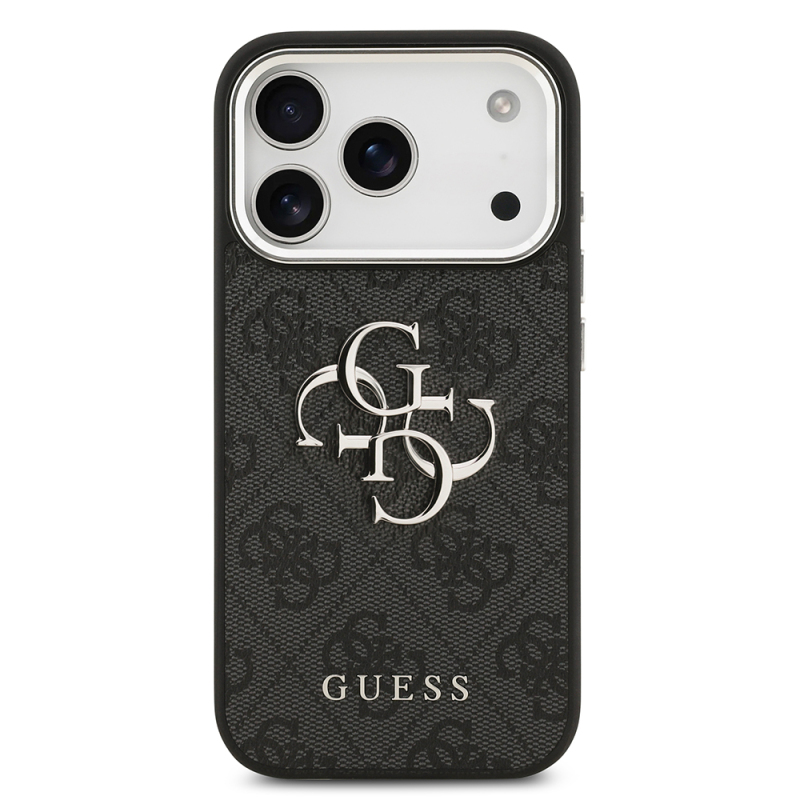 Apple iPhone 17 Pro Case Guess Original Licensed Silver Metal Camera Frame 4G Patterned Metal Large 4G and Text Logo Cover - 11