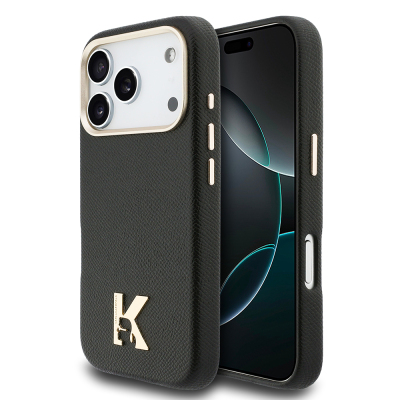 Apple iPhone 17 Pro Case Karl Lagerfeld Original Licensed M-safe Charging Enabled Gold Camera Frame KHEAD Metal Logo PU Leather Cover - 1