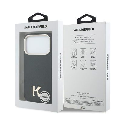 Apple iPhone 17 Pro Case Karl Lagerfeld Original Licensed M-safe Charging Enabled Gold Camera Frame KHEAD Metal Logo PU Leather Cover - 15