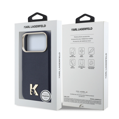 Apple iPhone 17 Pro Case Karl Lagerfeld Original Licensed M-safe Charging Enabled Gold Camera Frame KHEAD Metal Logo PU Leather Cover - 16