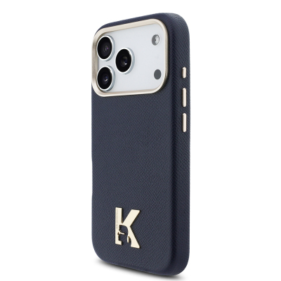 Apple iPhone 17 Pro Case Karl Lagerfeld Original Licensed M-safe Charging Enabled Gold Camera Frame KHEAD Metal Logo PU Leather Cover - 9