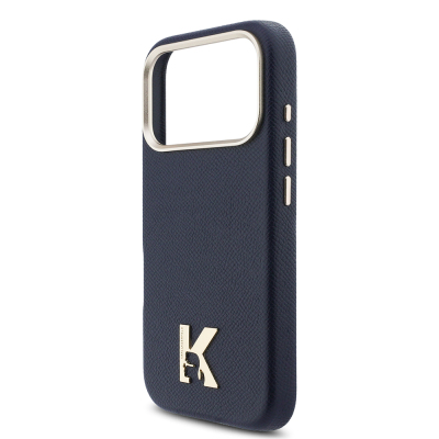 Apple iPhone 17 Pro Case Karl Lagerfeld Original Licensed M-safe Charging Enabled Gold Camera Frame KHEAD Metal Logo PU Leather Cover - 13