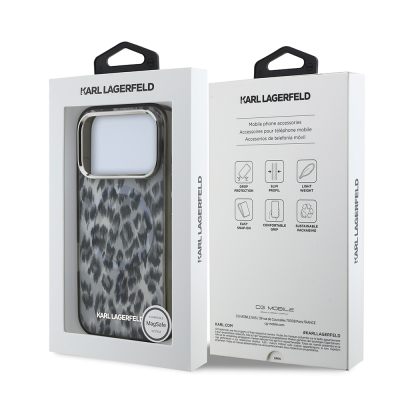 Apple iPhone 17 Pro Case Karl Lagerfeld Original Licensed M-Safe Charging Feature IML Leopard Print Cover - 15