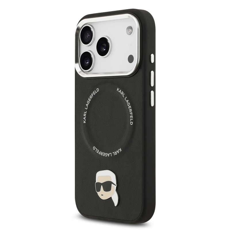 Apple iPhone 17 Pro Case Karl Lagerfeld Original Licensed M-Safe Charging Feature Metal Camera and Button Design Karl PU Leather Cover - 3