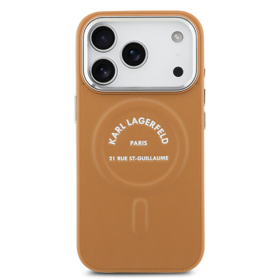 Apple iPhone 17 Pro Case Karl Lagerfeld Original Licensed M-safe Charging Feature Metal Camera and Button Design Paris RSG PU Leather Cover - 5