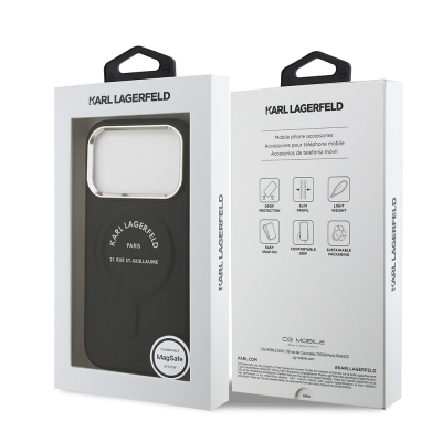 Apple iPhone 17 Pro Case Karl Lagerfeld Original Licensed M-safe Charging Feature Metal Camera and Button Design Paris RSG PU Leather Cover - 17