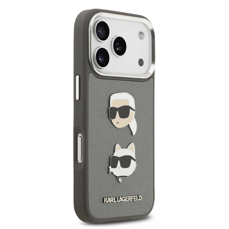 Apple iPhone 17 Pro Case Karl Lagerfeld Original Licensed Metal Logo K&C Heads Pin Cover - 6