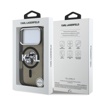 Apple iPhone 17 Pro Case Karl Lagerfeld Original Licensed Shining Glitter Karl & Choupette Sketch Logo Cover - 9