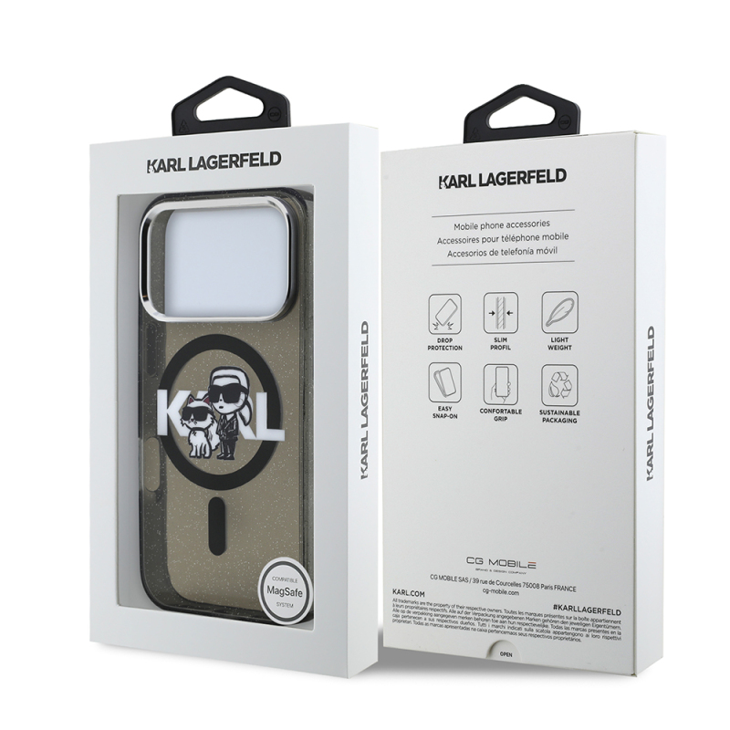 Apple iPhone 17 Pro Case Karl Lagerfeld Original Licensed Shining Glitter Karl & Choupette Sketch Logo Cover - 9