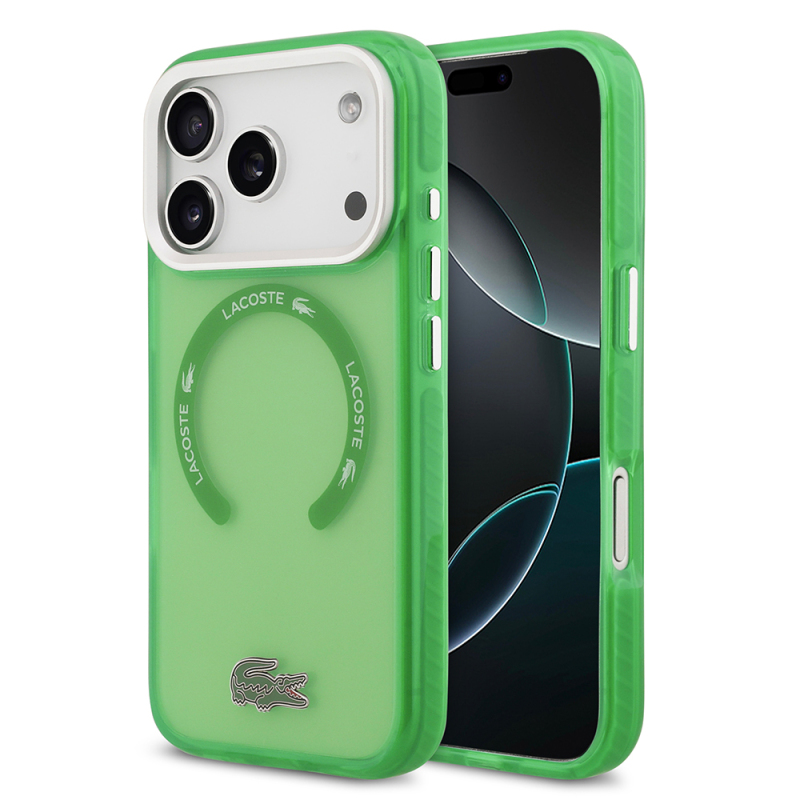 Apple iPhone 17 Pro Case Lacoste Original Licensed M-Safe Charging Feature Iconic Crocodile Logo Frosted Cover - 1